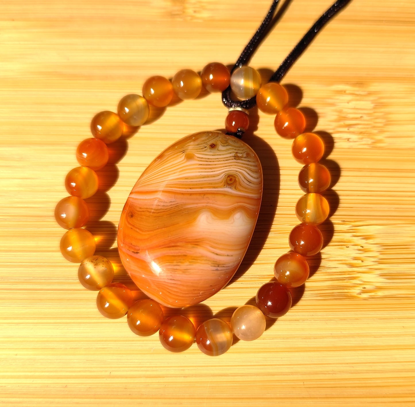 2er Set Naturstein Edelstein Achat Sardonyx Armband + Anhänger inkl.Kordel Nr.85