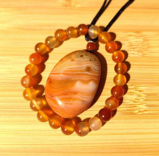 2er Set Naturstein Edelstein Achat Sardonyx Armband + Anhänger inkl.Kordel Nr.85