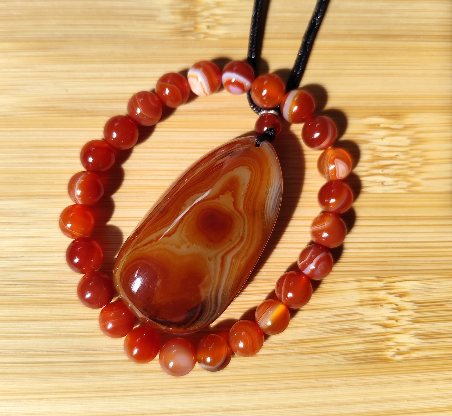 2er Set Naturstein Edelstein Achat Sardonyx Armband + Anhänger inkl.Kordel Nr.86