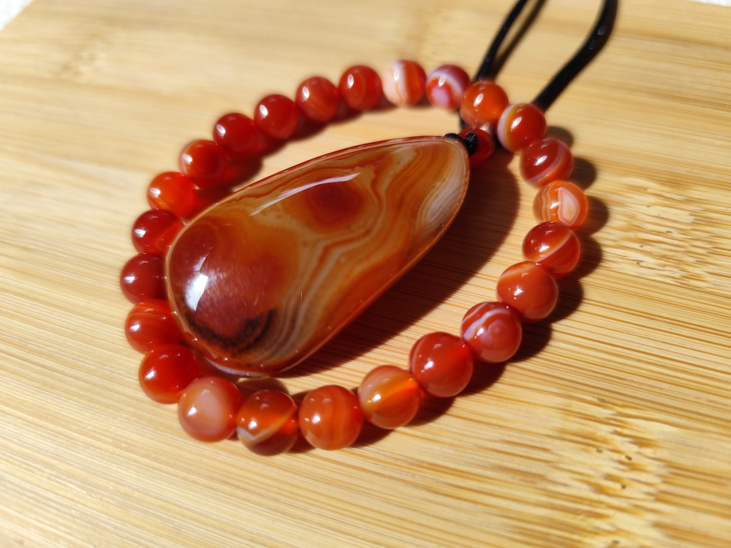 2er Set Naturstein Edelstein Achat Sardonyx Armband + Anhänger inkl.Kordel Nr.86