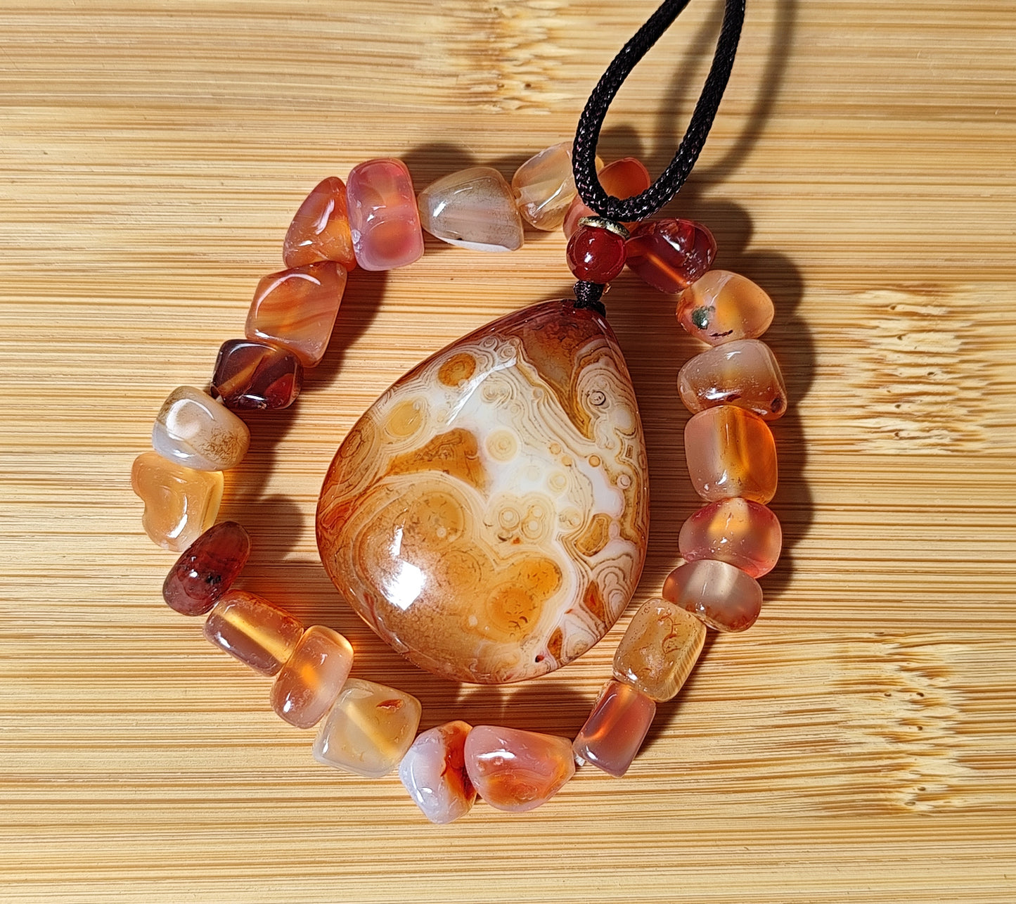 2er Set Naturstein Edelstein Achat Sardonyx Armband + Anhänger inkl.Kordel Nr.87