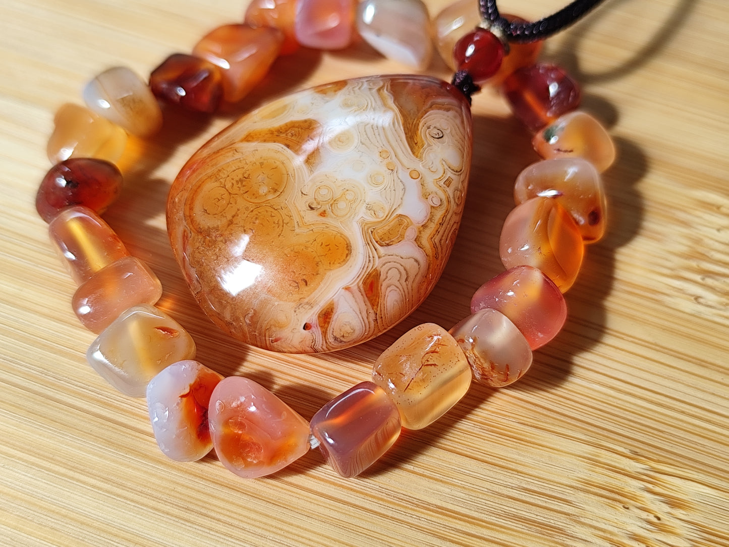 2er Set Naturstein Edelstein Achat Sardonyx Armband + Anhänger inkl.Kordel Nr.87