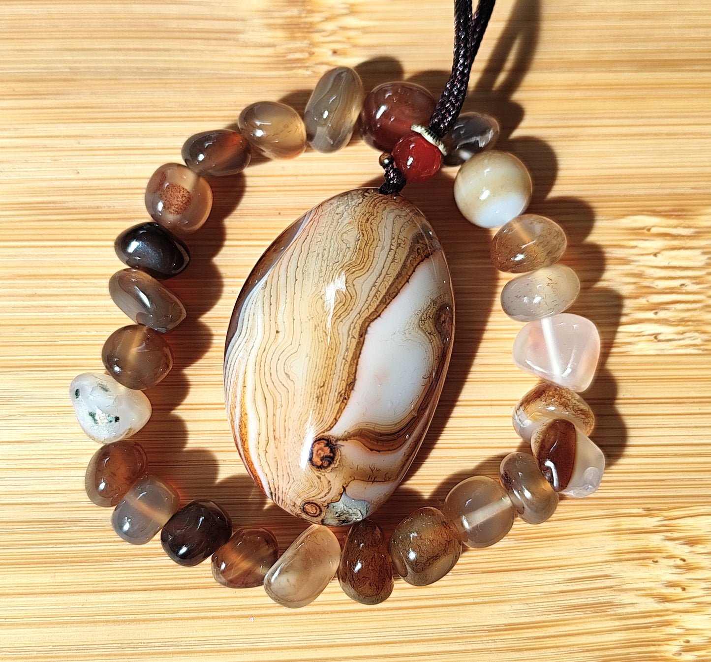 2er Set Naturstein Edelstein Achat Sardonyx Armband + Anhänger inkl.Kordel Nr.88