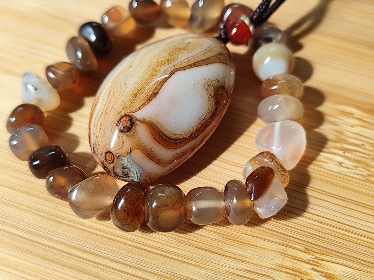 2er Set Naturstein Edelstein Achat Sardonyx Armband + Anhänger inkl.Kordel Nr.88