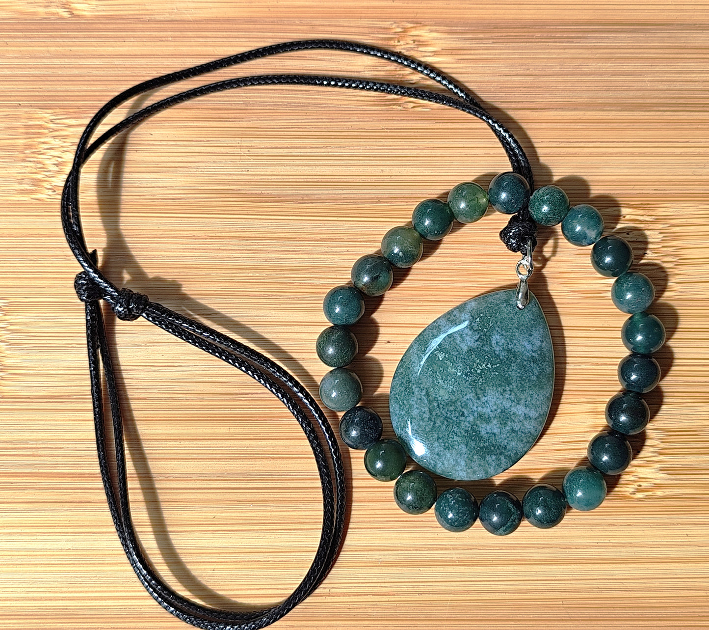 2er Set Naturstein Edelstein Moosachat Achat Armband + Anhänger inkl.Kordel Nr.89