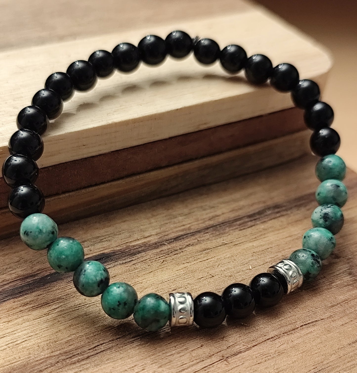 6 mm Naturstein Edelstein Armband Perlenarmband Kugelarmband Obsidian/afrikanischer Türkis