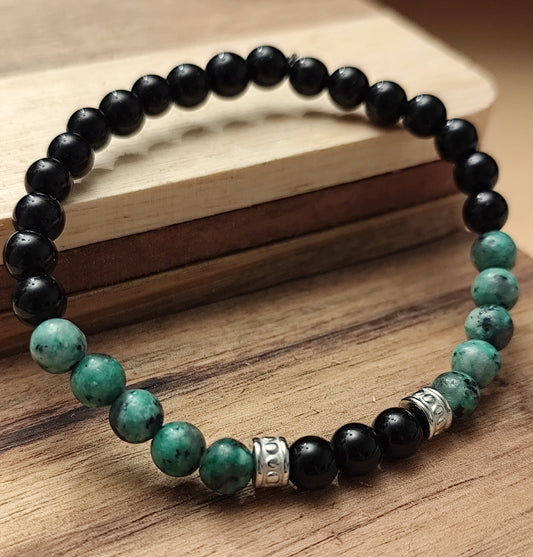 6 mm Naturstein Edelstein Armband Perlenarmband Kugelarmband Obsidian/afrikanischer Türkis