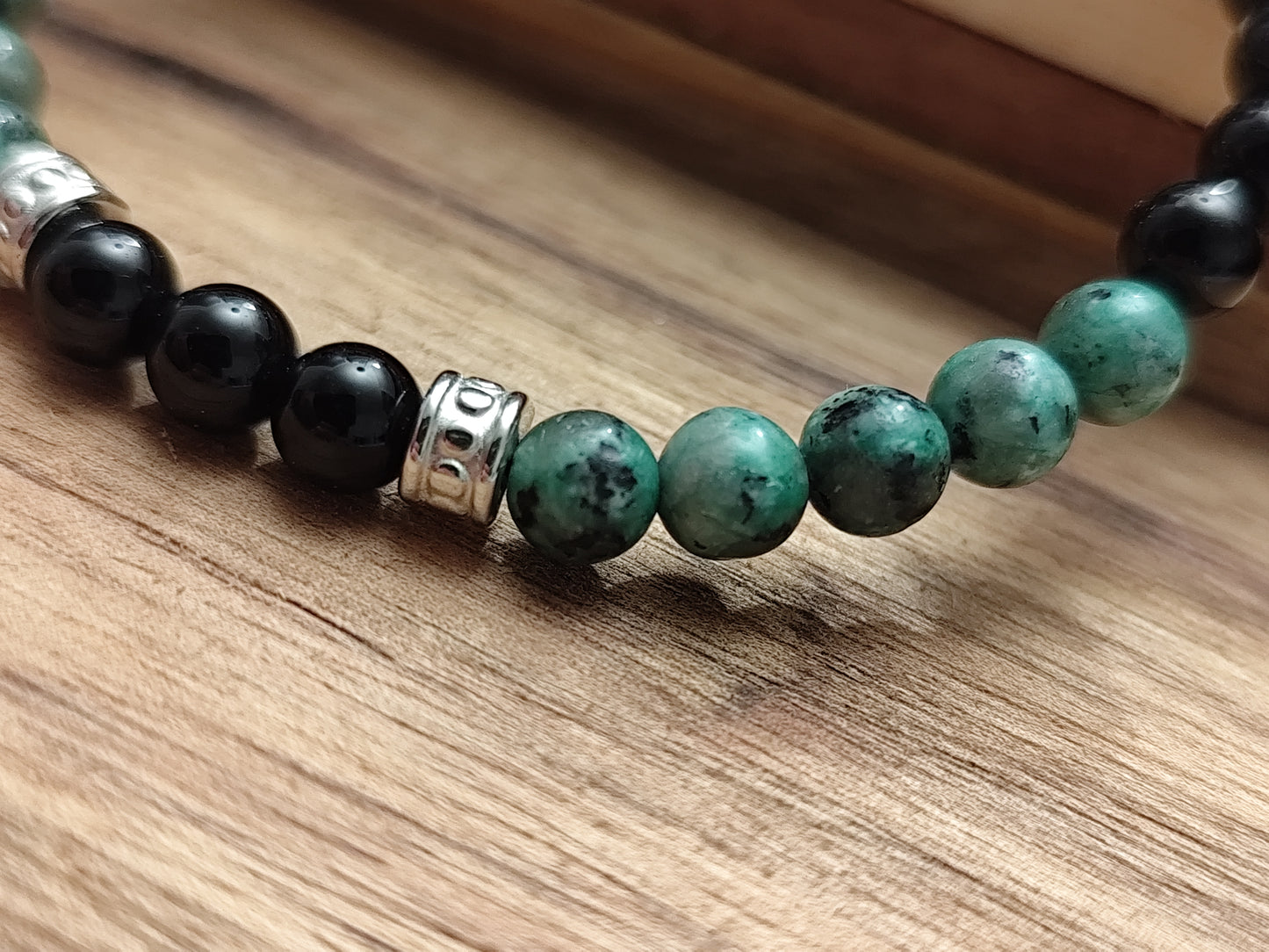 6 mm Naturstein Edelstein Armband Perlenarmband Kugelarmband Obsidian/afrikanischer Türkis