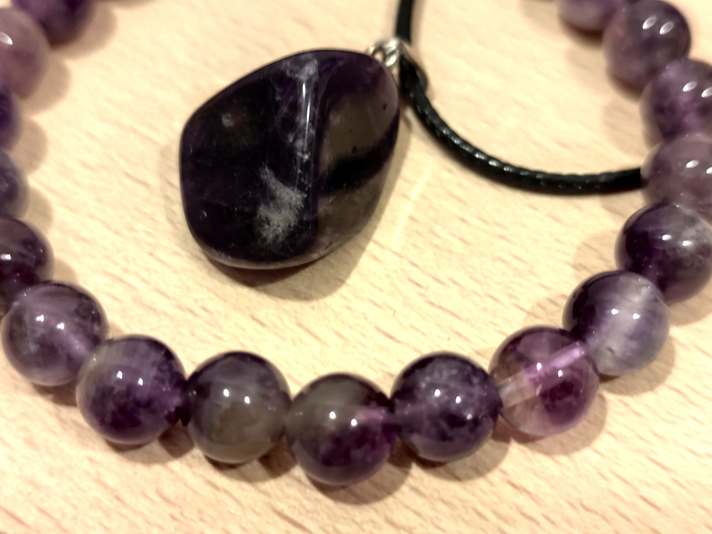 2er Set Naturstein Edelstein Dream Amethyst Armband und Anhänger inkl.Kordel Nr.8