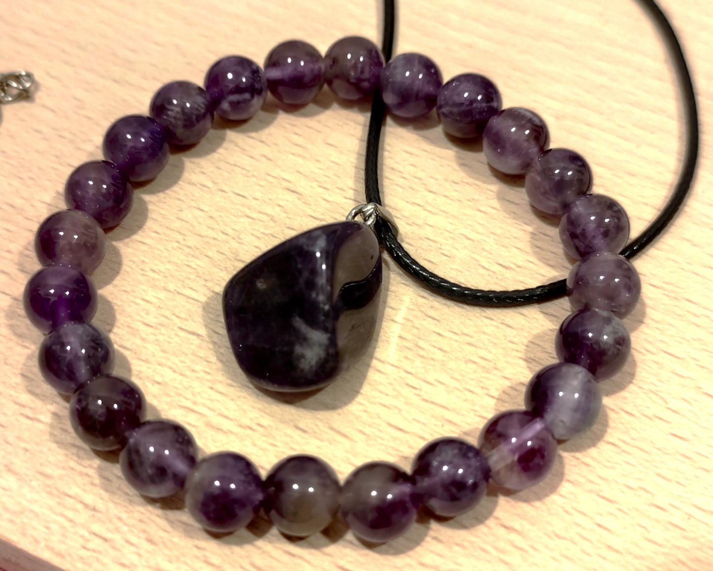 2er Set Naturstein Edelstein Dream Amethyst Armband und Anhänger inkl.Kordel Nr.8