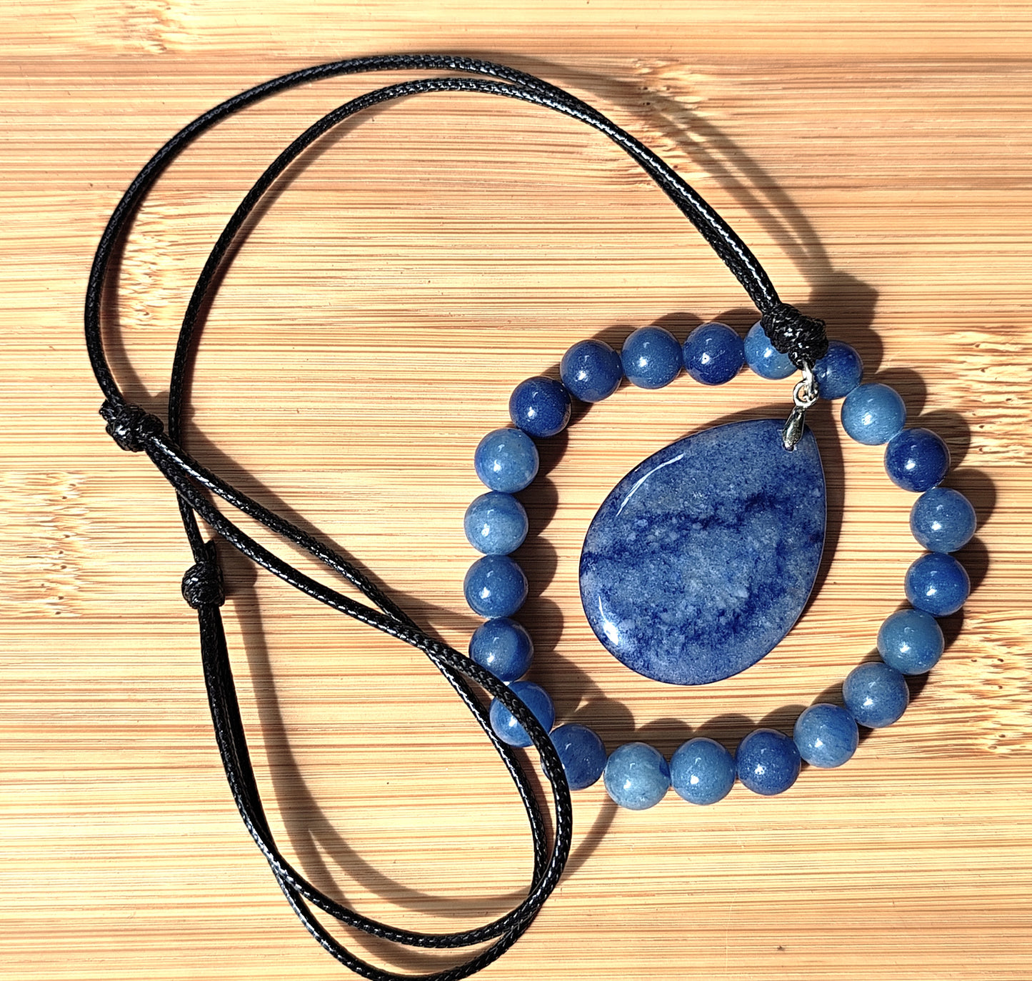 2er Set Naturstein Edelstein Aventurin blau Armband und Anhänger inkl.Kordel Nr.90