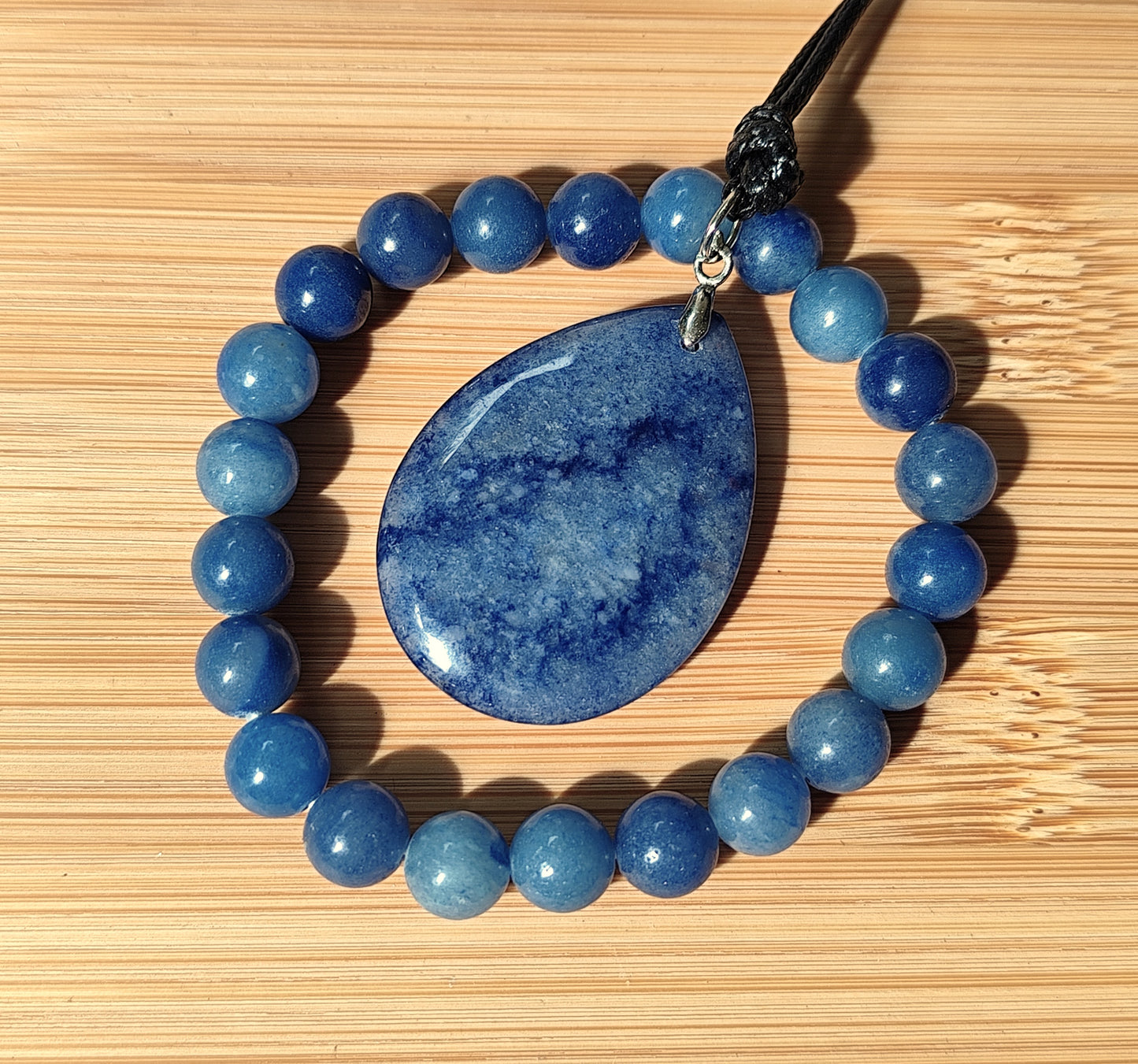 2er Set Naturstein Edelstein Aventurin blau Armband und Anhänger inkl.Kordel Nr.90