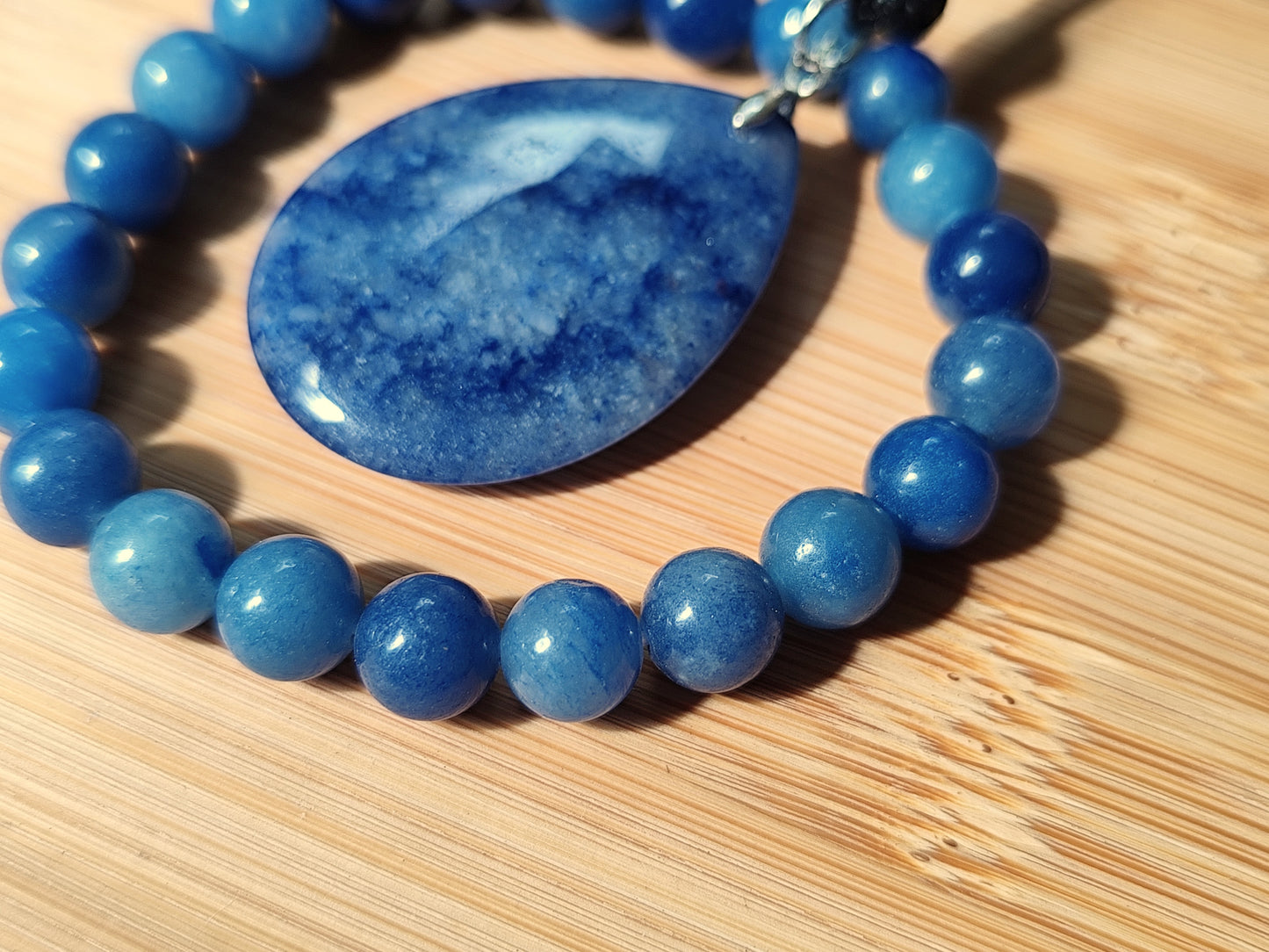 2er Set Naturstein Edelstein Aventurin blau Armband und Anhänger inkl.Kordel Nr.90