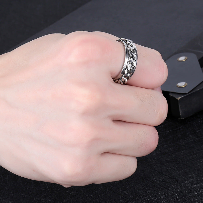 Herren Damen Partner Ring Edelstahl Spiner Drehring bewegliche Kette Anti-Stress