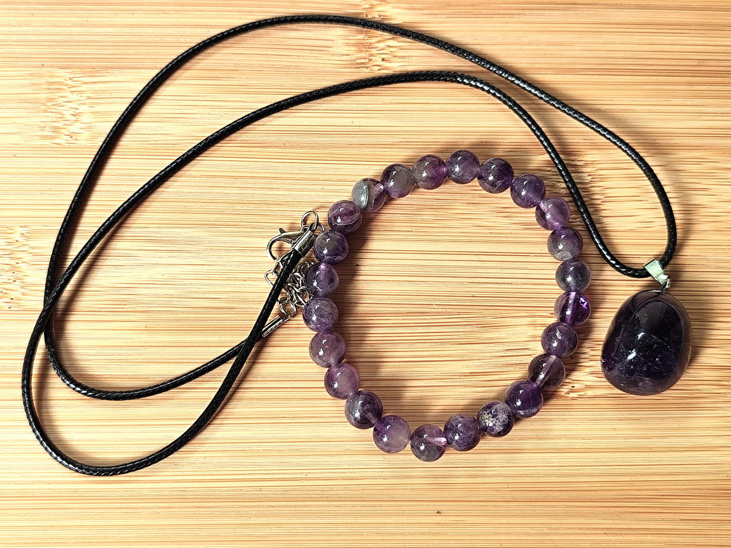 2er Set Naturstein Edelstein Dream Amethyst Armband und Anhänger inkl.Kordel Nr.92