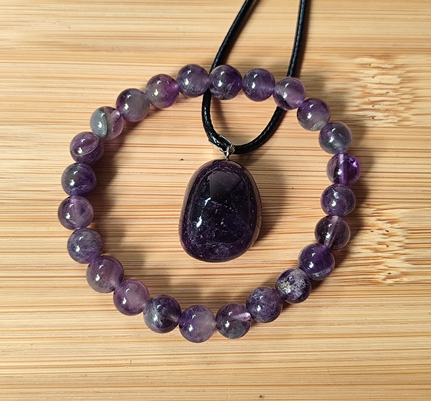 2er Set Naturstein Edelstein Dream Amethyst Armband und Anhänger inkl.Kordel Nr.92