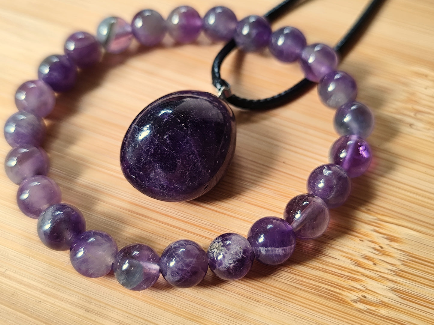 2er Set Naturstein Edelstein Dream Amethyst Armband und Anhänger inkl.Kordel Nr.92