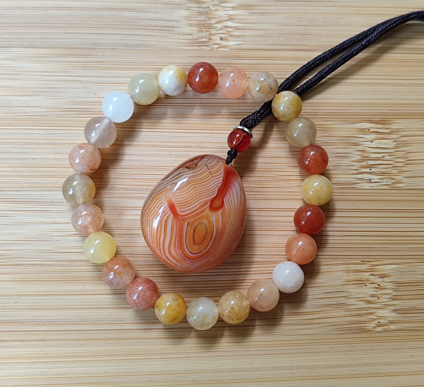 2er Set Naturstein Edelstein Golden Silk Jade Armband und Sardonyx Anhänger Nr.94