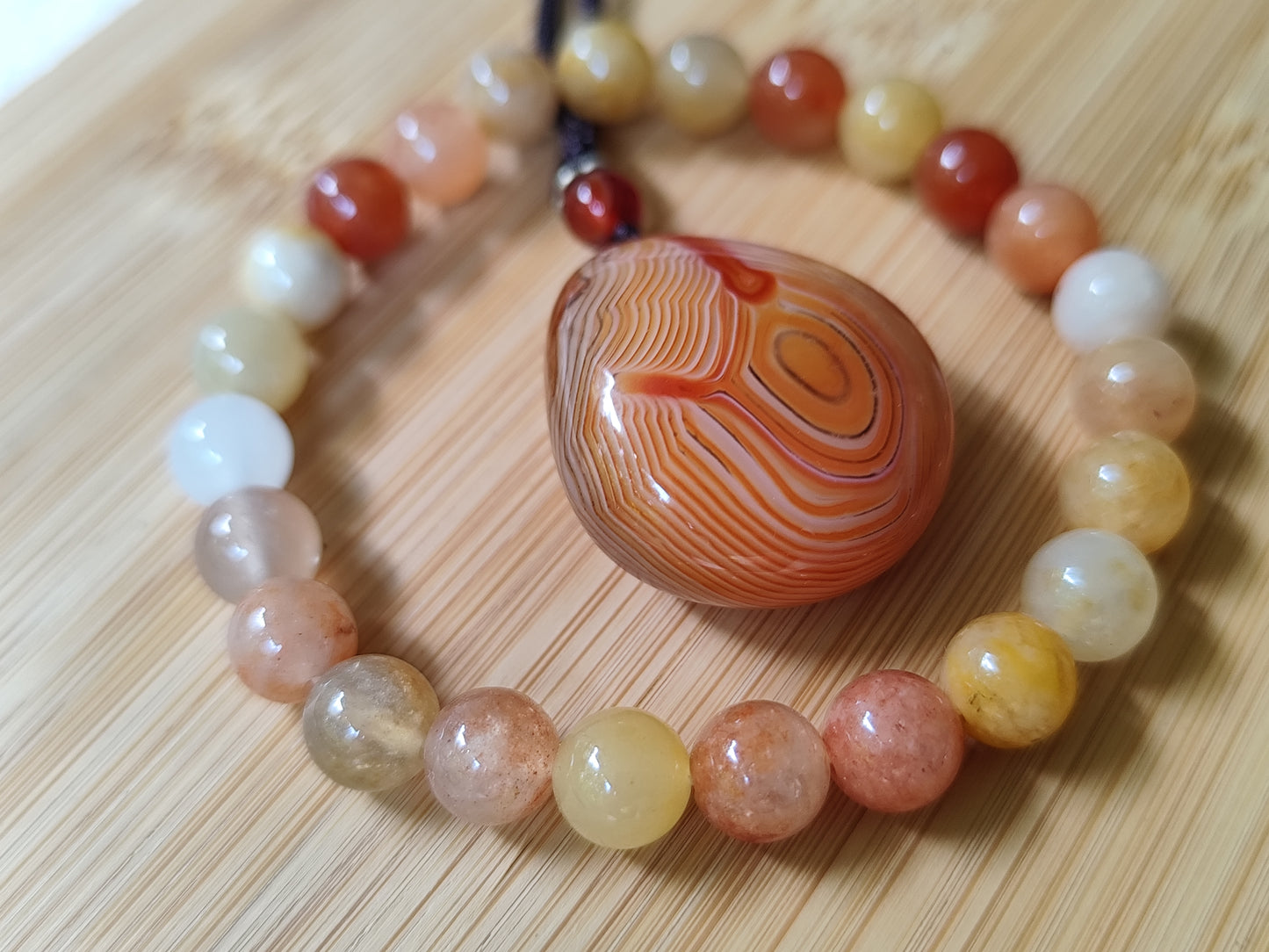 2er Set Naturstein Edelstein Golden Silk Jade Armband und Sardonyx Anhänger Nr.94