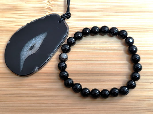 2er Set Naturstein Edelstein Achat Armband und Anhänger inkl.Lederkette Nr.96