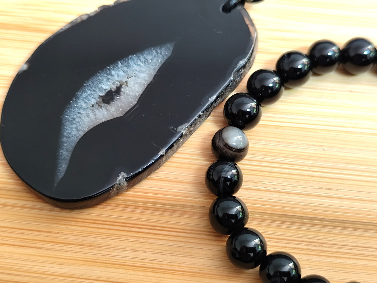 2er Set Naturstein Edelstein Achat Armband und Anhänger inkl.Lederkette Nr.96