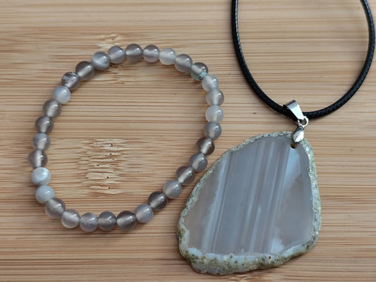 2er Set Naturstein Edelstein Achat Armband und Anhänger inkl.Kordel Nr.97