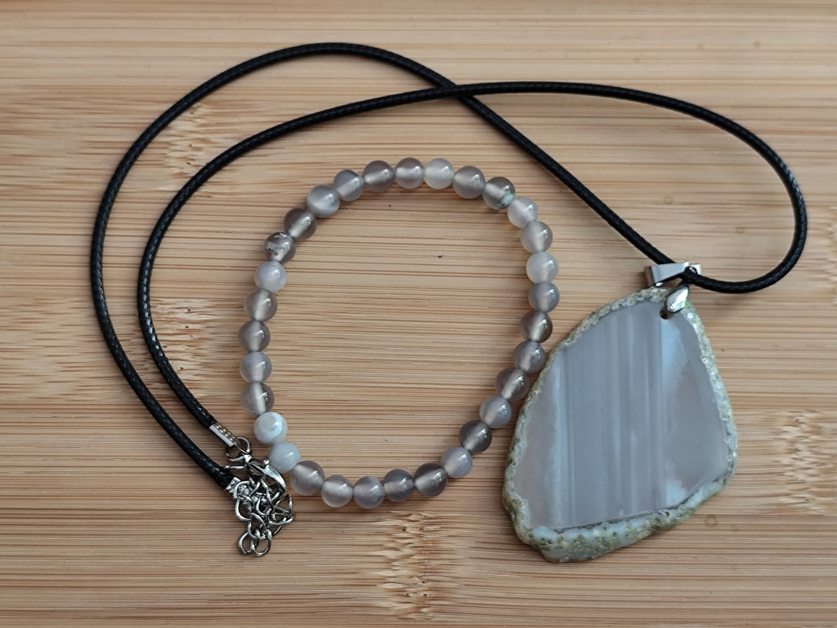 2er Set Naturstein Edelstein Achat Armband und Anhänger inkl.Kordel Nr.97