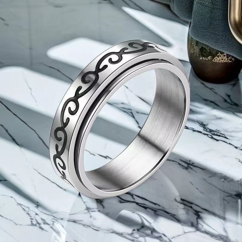 Herren Damen Partner 6 mm Ring Edelstahl Spiner Drehring Ornament