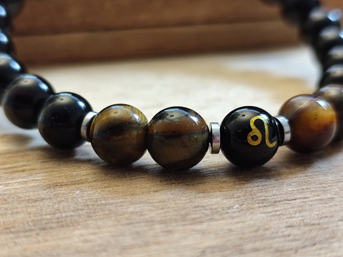 8 mm Sternzeichen Horoskop Edelstein Perlen Armband Tigerauge Obsidian Hämatit