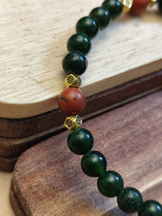 6 mm Naturstein Edelstein Taiwan Jade / roter Jaspis Perlen Armband Kugelarmband