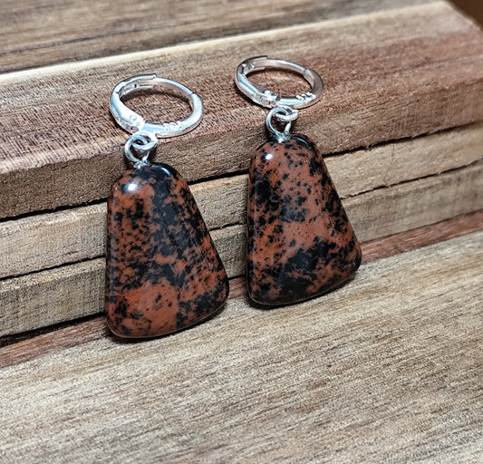 Naturstein Edelstein Mahagoni- Obsidian Ohrringe 925 Silber