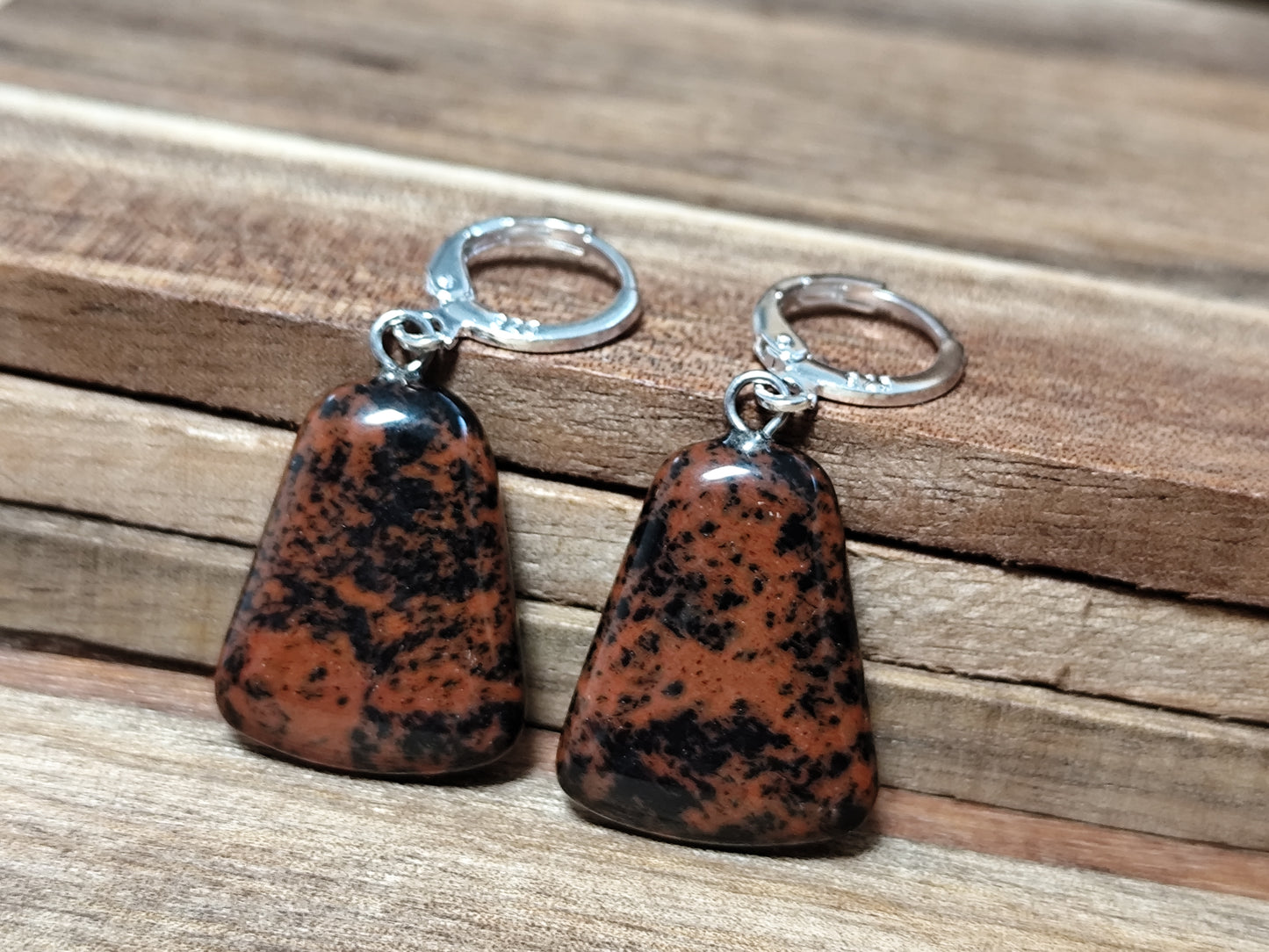 Naturstein Edelstein Mahagoni- Obsidian Ohrringe 925 Silber