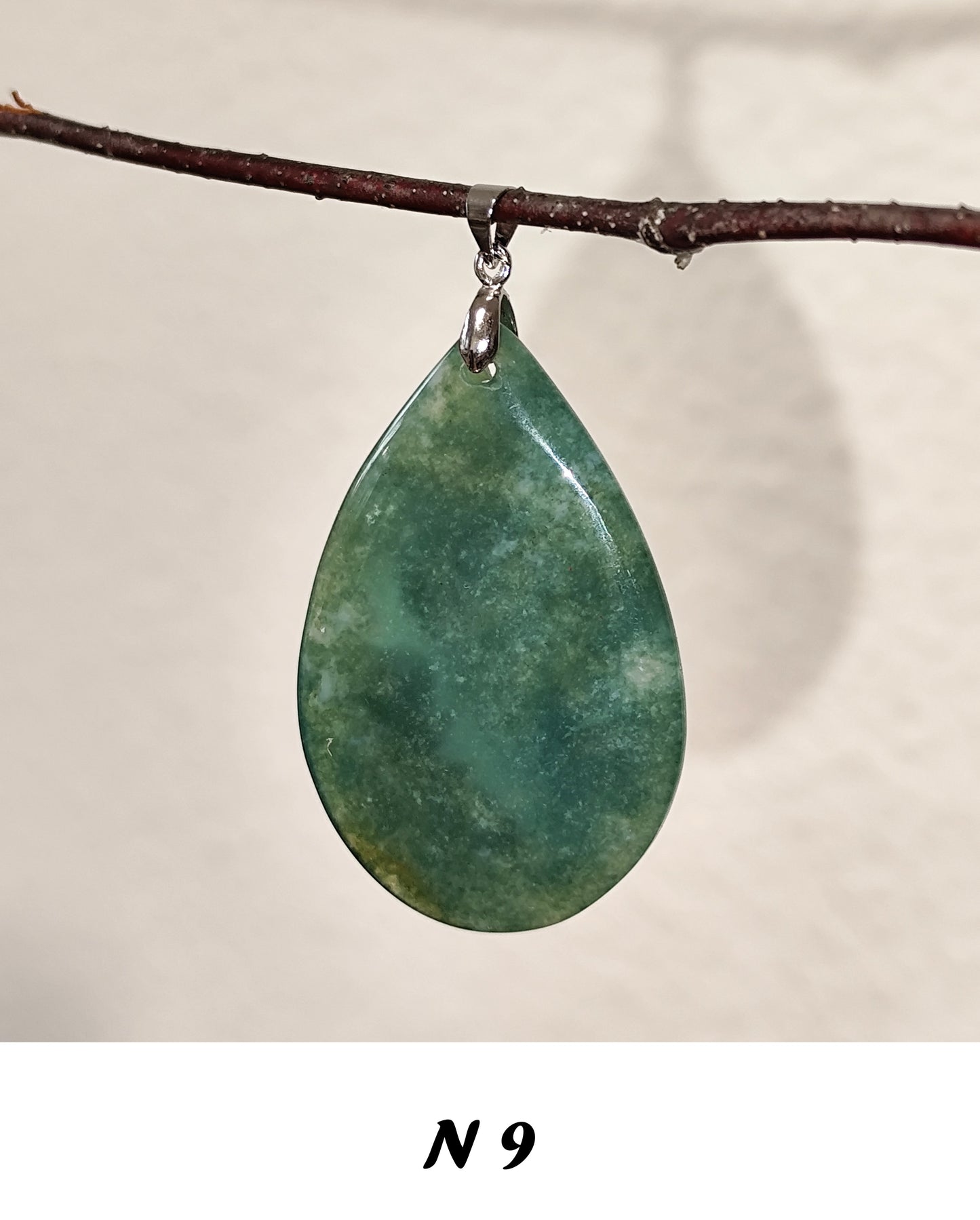 49 x 31 mm Edelstein Mossachat Tropf Anhänger 925 Silber