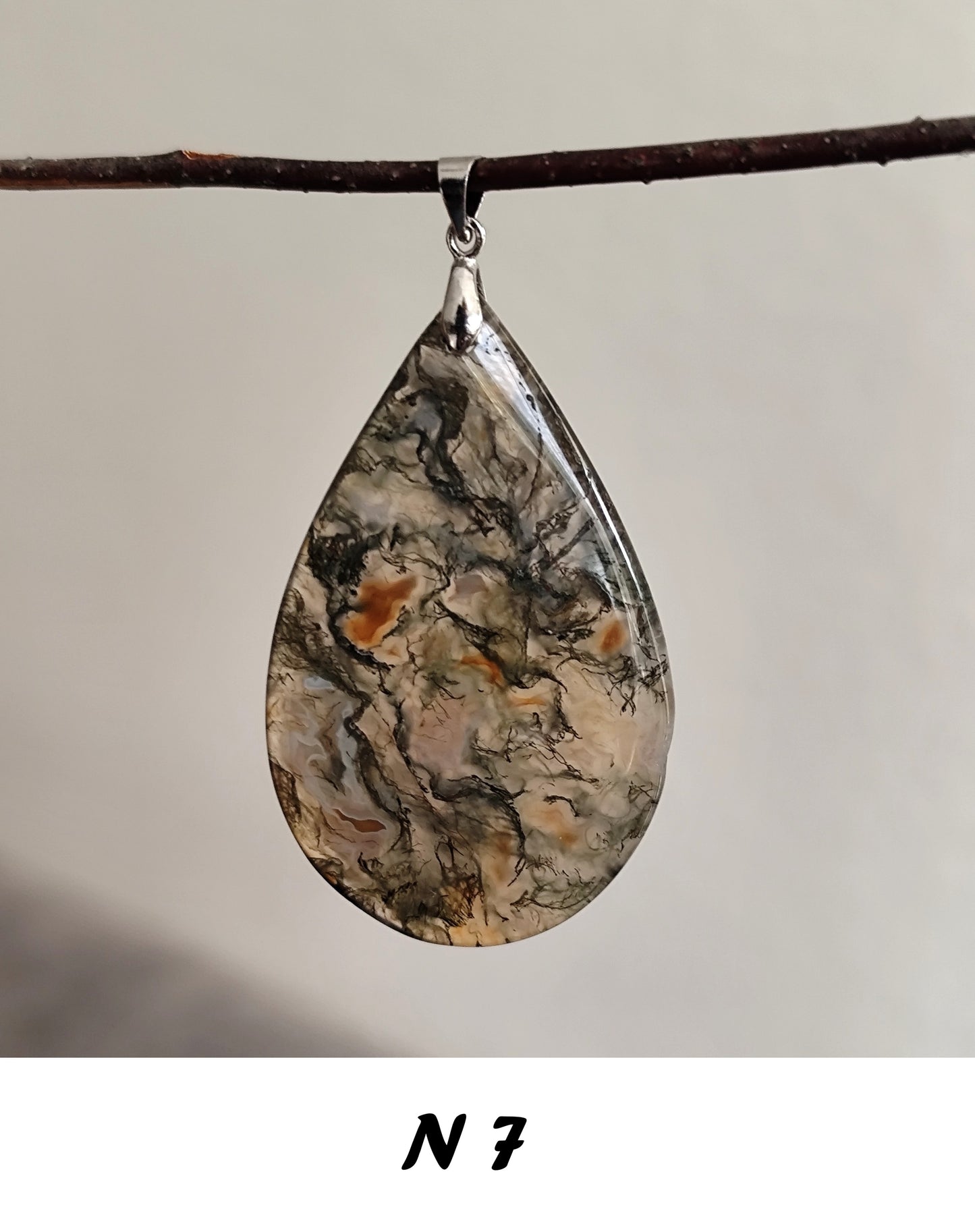 49 x 31 mm Edelstein Mossachat Tropf Anhänger 925 Silber