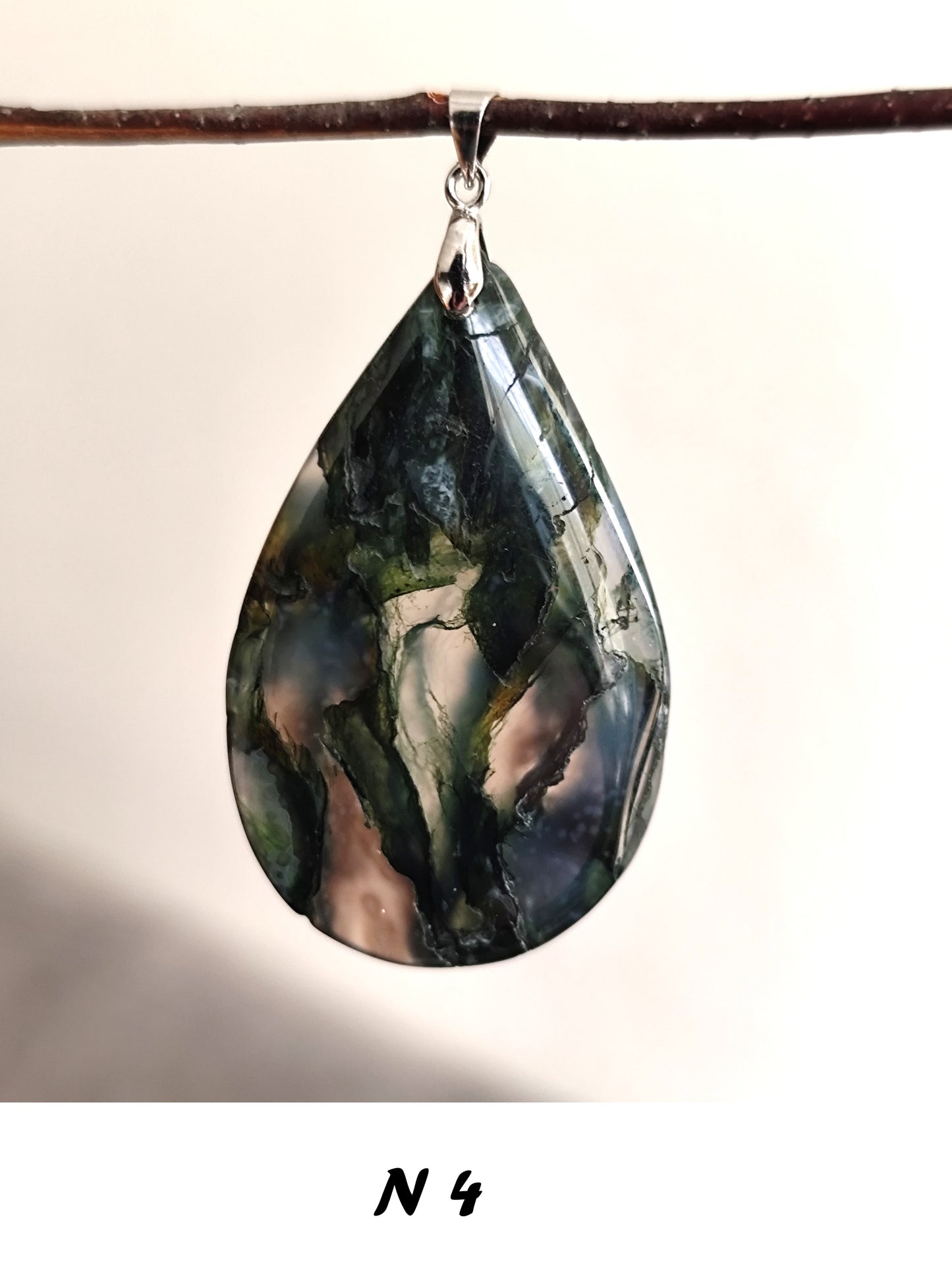 49 x 31 mm Edelstein Mossachat Tropf Anhänger 925 Silber