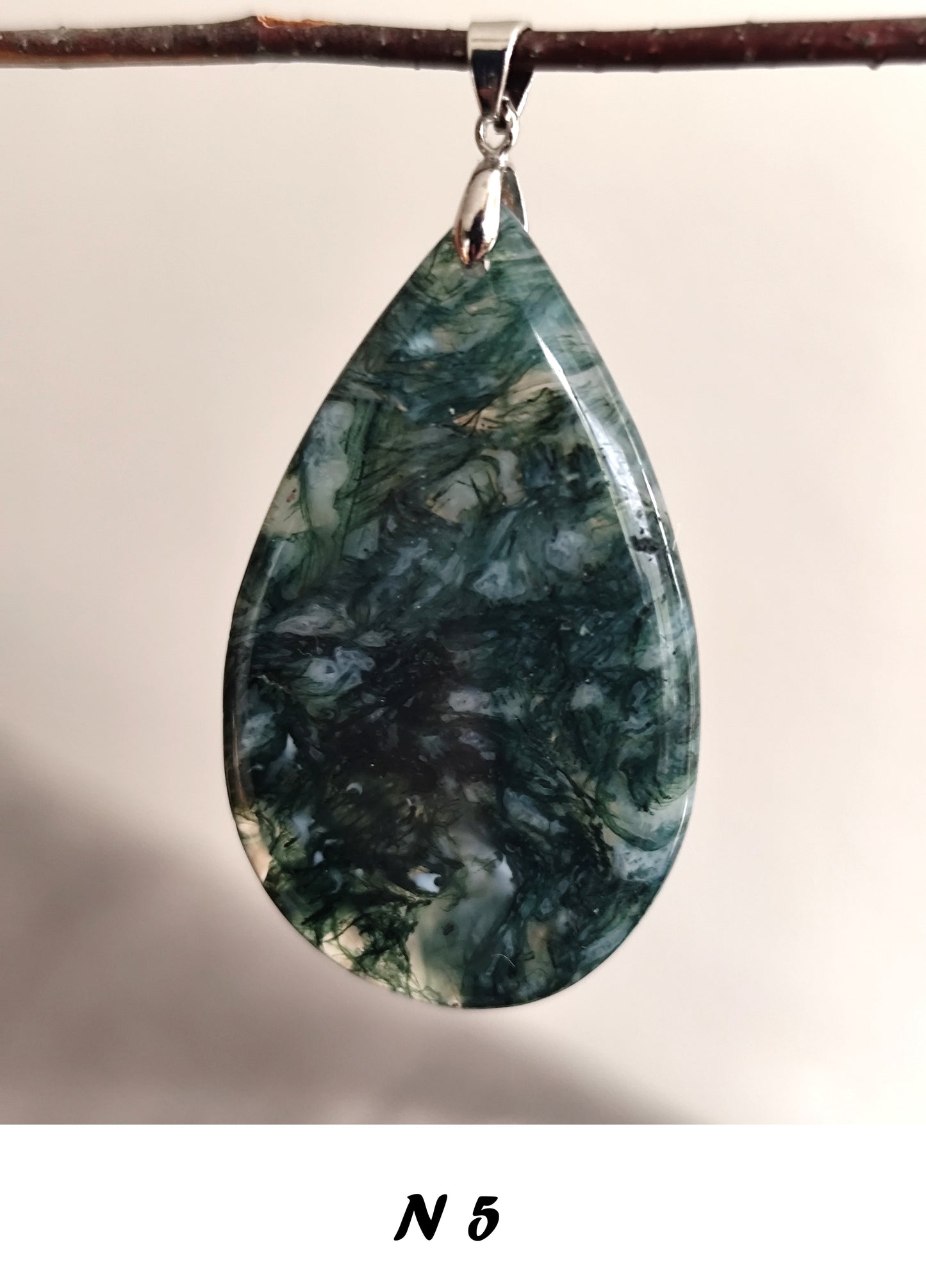 49 x 31 mm Edelstein Mossachat Tropf Anhänger 925 Silber