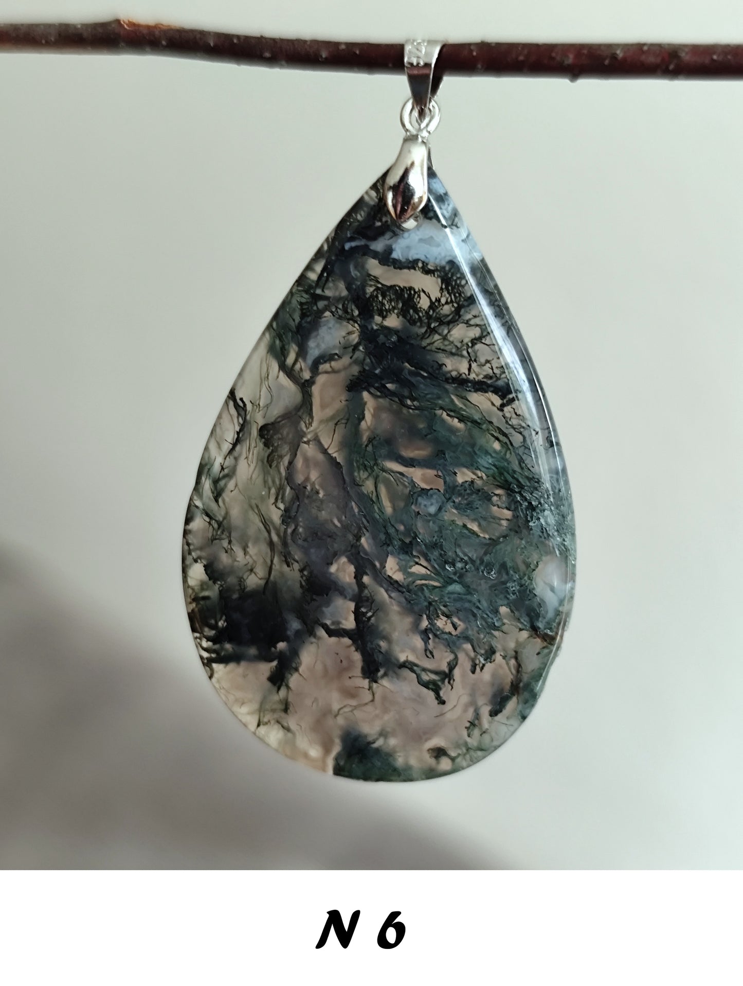 49 x 31 mm Edelstein Mossachat Tropf Anhänger 925 Silber