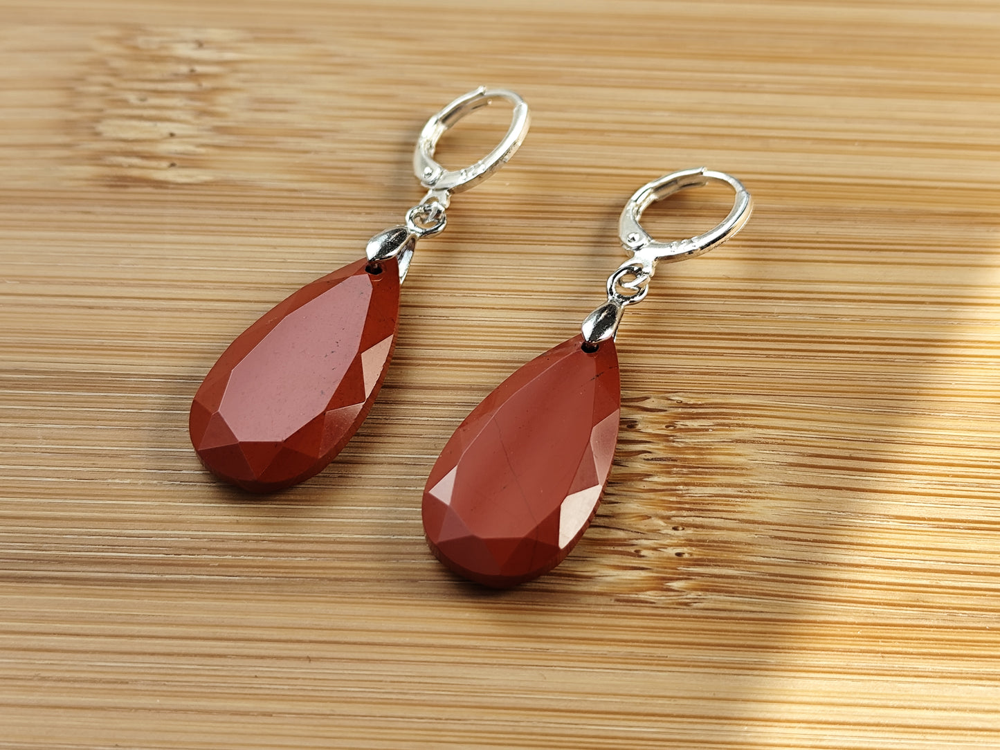 Naturstein Edelstein roter Jaspis Ohrringe 925 Silber