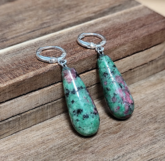 Naturstein Zoisit Drop Ohrringe 925 Silber