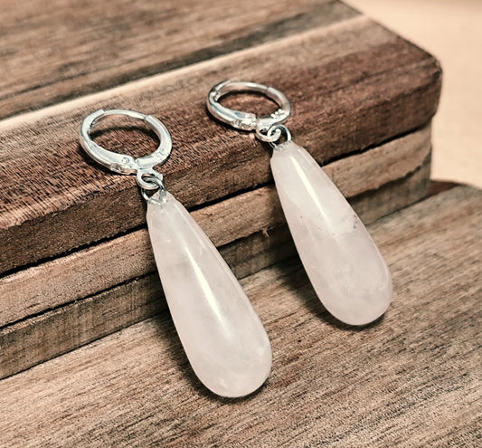 Naturstein Quarz rosa Drop Ohrringe 925 Silber