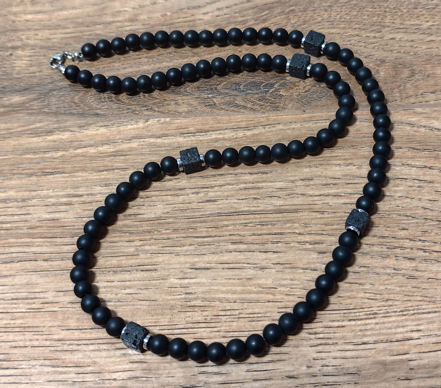 Herren 8 mm Naturstein Perlen Halskette matt Onyx / Lavastein
