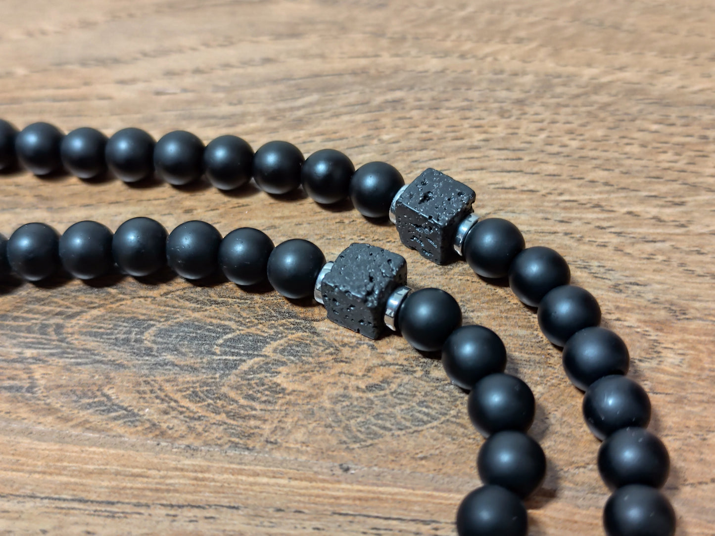 Herren 8 mm Naturstein Perlen Halskette matt Onyx / Lavastein