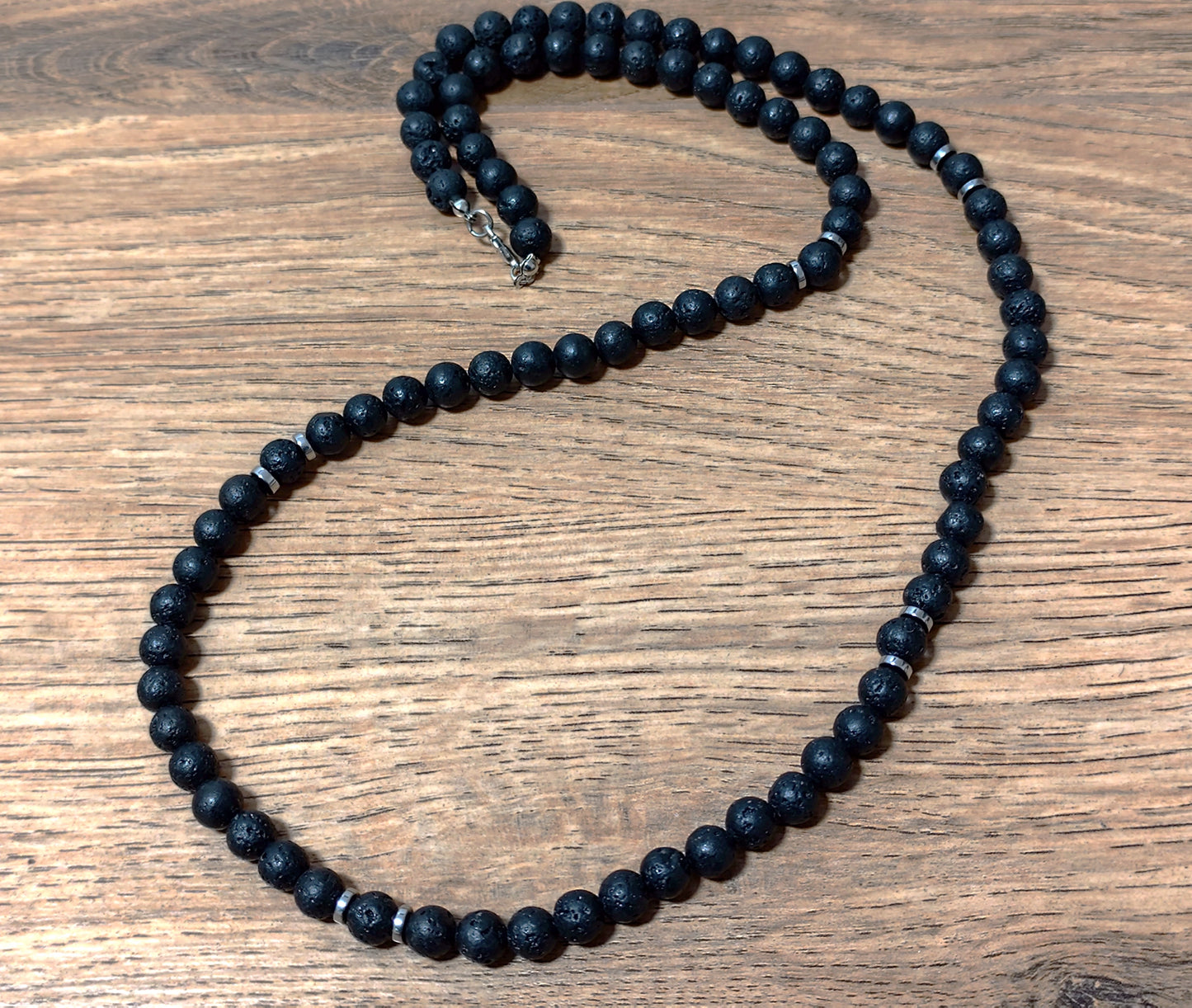 Herren 8 mm Naturstein Perlen Halskette Lavastein