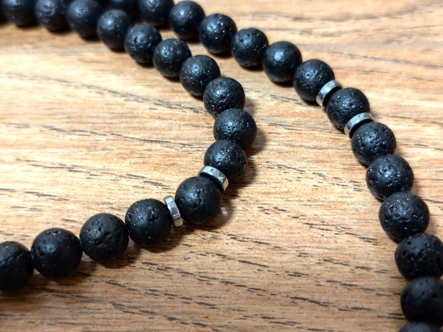 Herren 8 mm Naturstein Perlen Halskette Lavastein