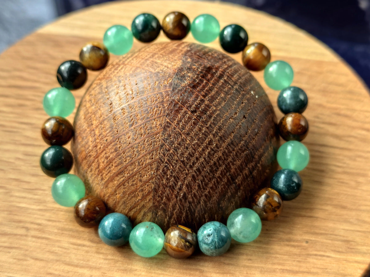 8 mm Naturstein Moosachat Tigerauge Aventurin Kugelarmband