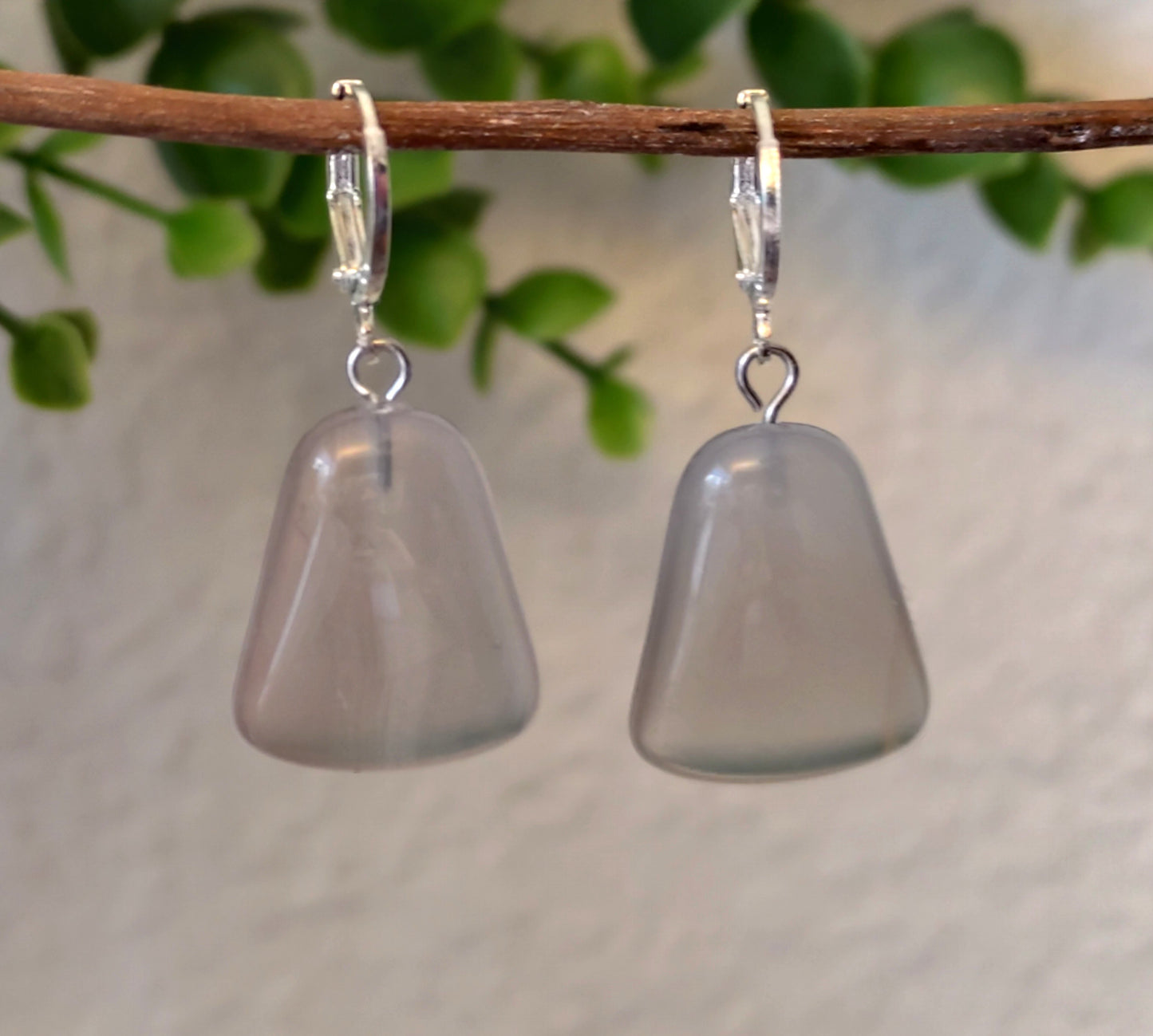 Naturstein Edelstein grauer Achat Ohrringe 925 Silber