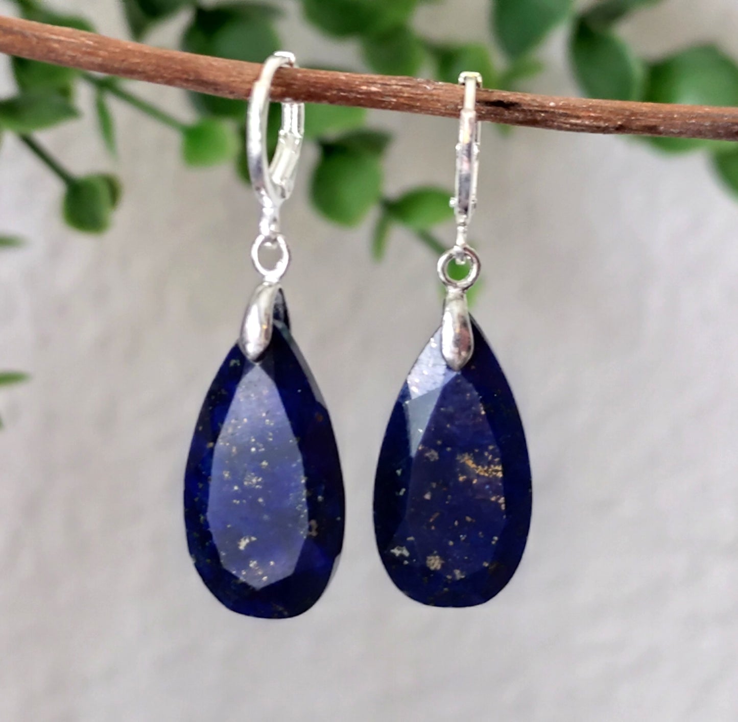 Naturstein Edelstein Lapislazuli Ohrringe 925 Silber