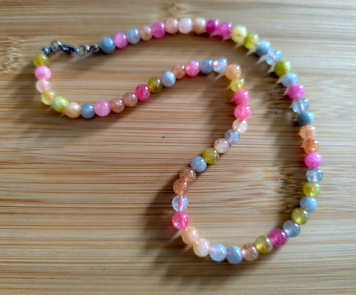 6 mm Naturstein heller bunter Turmalin Perlen Halskette Necklace 41 cm