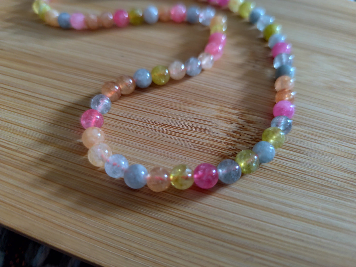 6 mm Naturstein heller bunter Turmalin Perlen Halskette Necklace 41 cm