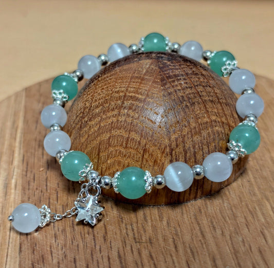 8 mm Naturstein Katzenauge (Selenit) / Aventurin Perlen Armband Kugelarmband